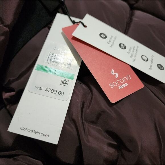 Calvin Klein Puffer Coat Womens‎ L Hooded Faux Fur Trim Quilted Winter Warm New - Picture 5 of 14